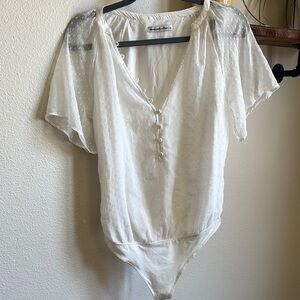 Abercrombie & Fitch Cream Textured Bodysuit Size Large